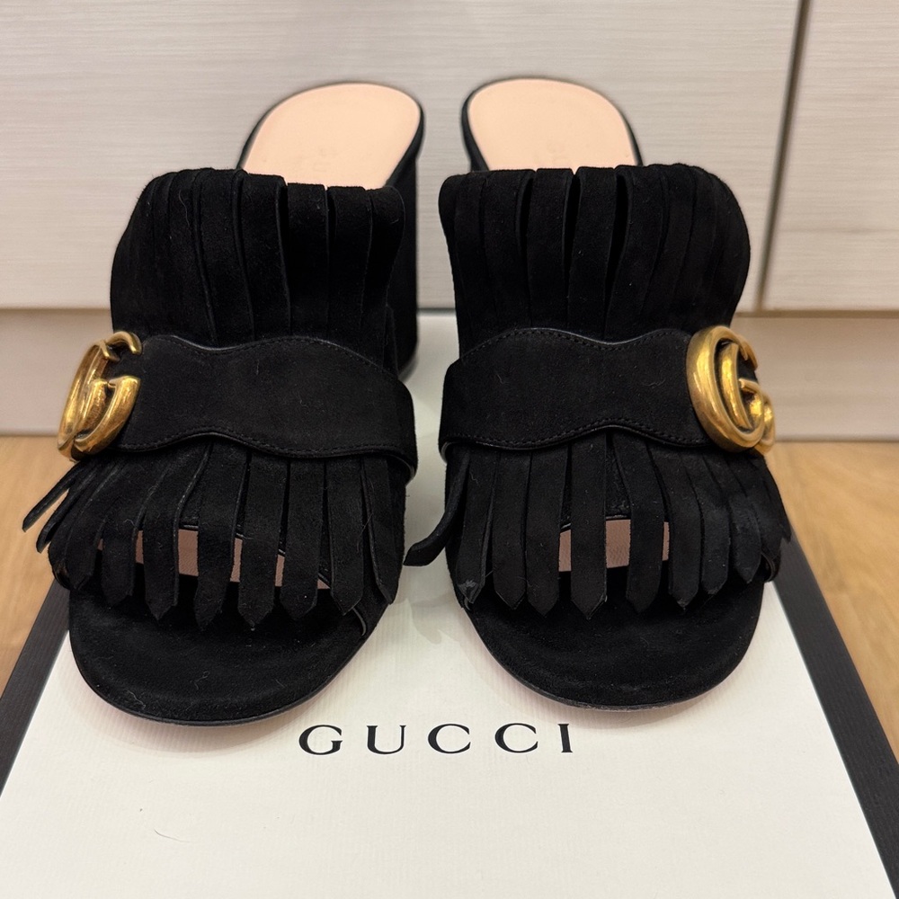 Gucci Marmont 75mm Mule Sandals – Black Suede – Size 37.5 - Picture 4 of 15